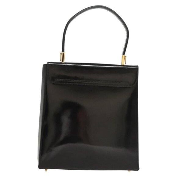 Salvatore Ferragamo Gancini Hand Bag Patent leather 2way Black Gold Auth - Picture 12 of 16